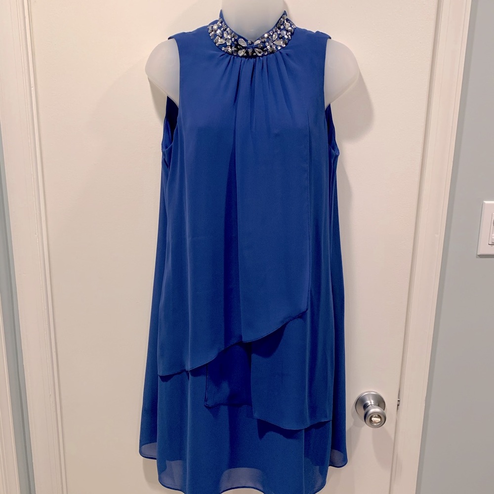 Royal Blue Dress with Detail Beaded Collar, Small